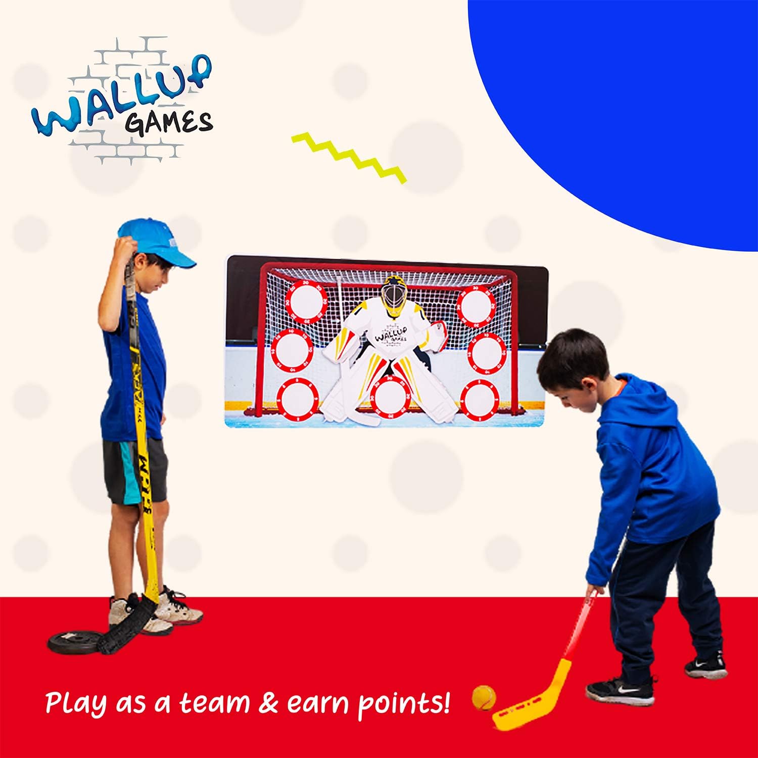 Wallup Games Hockey Game, Hockey Shooting Practice Target Game with Vinyl Wall Mat, Hockey Stick, 2 Indoor Hockey Balls: Toys & Games