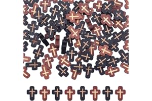 CRAFTYMELODY 100Pcs Wooden Cross Beads 2 Colors Dyed Crucifix Spacer Beads Mixed Color Wood Loose Bead Bulk for Bracelet Neck