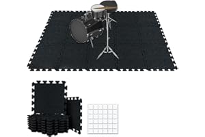 TroyStudio Thick Drum Rug Pad, 15 Pcs 11 x 11 x 0.5 inches Interlocking Sound Absorbing Rug, Non Slip Anti Vibration Sound Proof Floor Mats, Acoustic Carpet Blankets for Drum Set, Piano, Studio