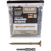 CAMO 3" x .160 Structural Framing Screw, Star Drive (150 ct) | (0355170), (2) T-25 Drive Bits Included, IBC and IRC code-compliant, For Wood-To-Wood Framing Connections