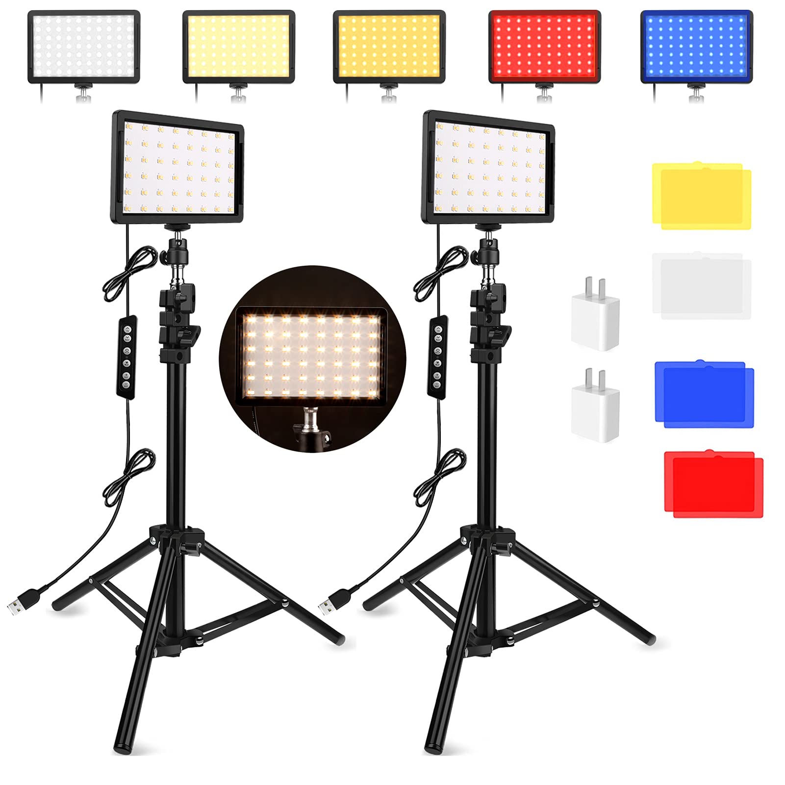 Unicucp Photography Video Lighting Kit with 160cm Tripod Stand, LED Studio Streaming Video Light with Color Filter for Video Recording Game Streaming YouTube TikTok Selfie Content Creator Filming
