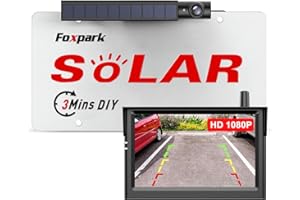 Foxpark Solar Wireless Backup Camera, 3Mins DIY Installation, 1080P Battery Powered Car Back Up Camera System, Support 2 Channels Hitch Reverse Camera for SUV/Van/Truck/Trailer