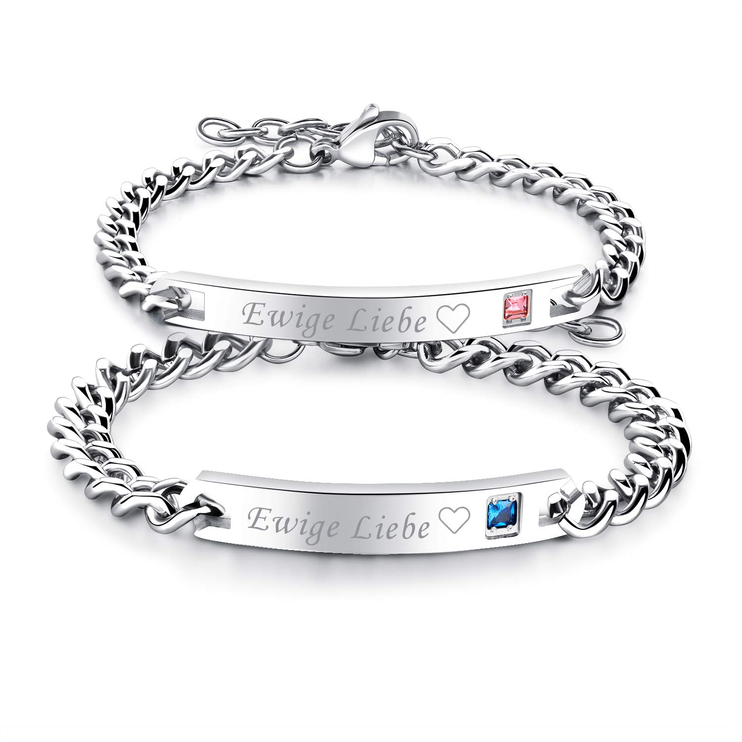 JewelryWe Jewellery Gift Ideas A Pair of Ein Leben Lang Series Silver Partner Bracelets Made of Stainless Steel with Engraving Lady: eternal love, Lord: eternal love