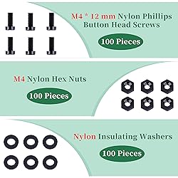 Pzsmocn 300 Pieces/100 Sets M4*12 mm Plastic Black