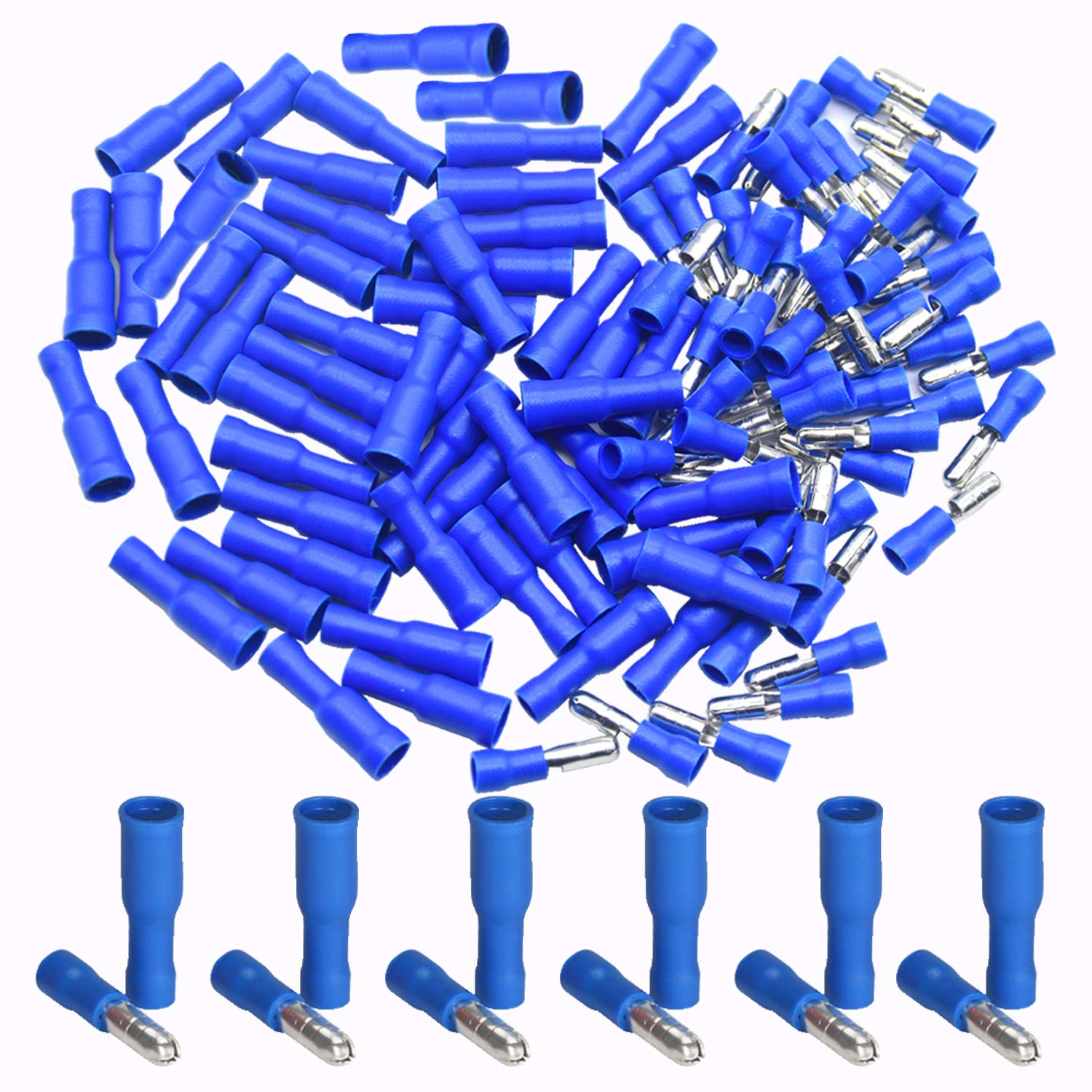 CEEYSEE 100Pcs of Blue Insulated Female Male Bullet Connector Quick Splice Wire Terminals Wire Crimp Connectors （PZL)