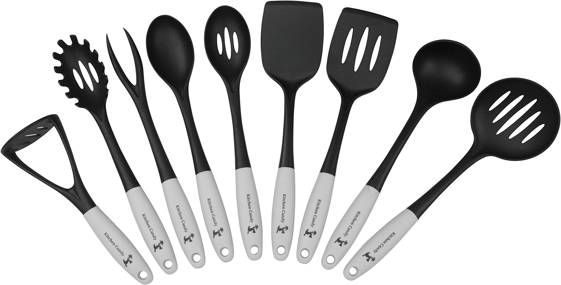 Kitchen Candy Silicone & Nylon Utensil Set - 9 Pieces in Beige - Heat Resistant & Non Stick