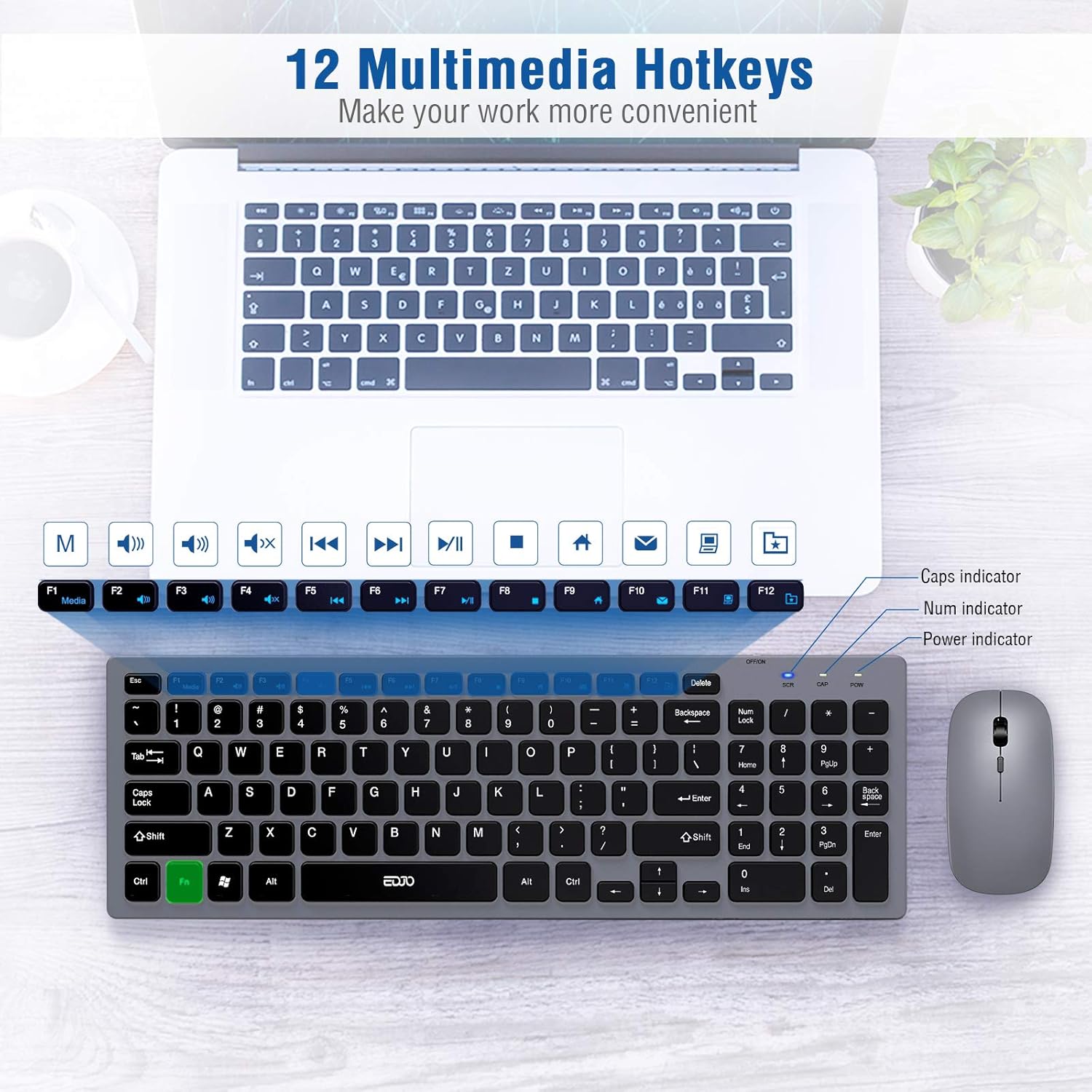 Wireless Keyboard and Mouse Combo, EDJO Rechargeable 2.4GHz Ultra-Thin Silent Computer Keyboard and Optical Mouse for Desktop/PC/Laptop/Notebook: Computers & Accessories