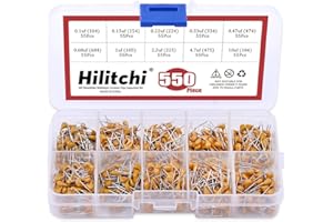 Hilitchi 550Pcs 0.1uF-10uF DIP Monolithic Multilayer Ceramic Chip Capacitors Assortment Kit
