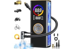 KIAIR Tire Inflator Portable Air Compressor, 150 PSI Cordless Air Pump for Car Tires with Auto Shut-Off, LED Light and Digital Pressure Gauge, Electric Bike Tire Pump for Cars, Bike, Motorcycle, Ball