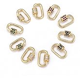 KISSITTY 10pcs Mixed Color Micro Pave Cubic Zirconia Carabiner Lock Charm Oval Clasp Screw Locking Carabiner 19x12mm for Necklaces Keychain Jewelry Making