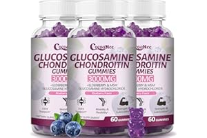 CocoaNee 3 Packs 3000MG Glucosamine Chondroitin Gummies, Extra Strength Joint Support Supplement with MSM & Elderberry, Flexibility, Antioxidant Immune Support Gummy for Adults, Men & Women 180Cts