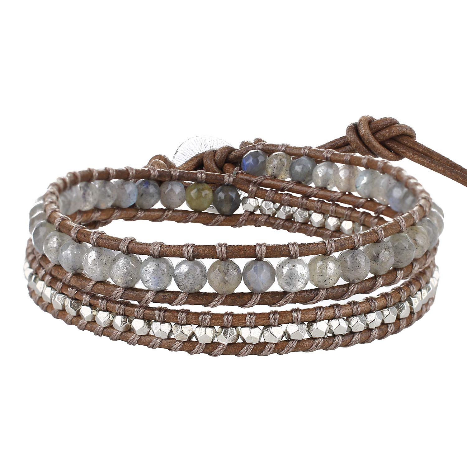 KELITCH Leather Wrap Bracelet Labradorite Mixed Beaded Bracelet Friendship Bracelets New Bangles (Gray 2A) โ image 1