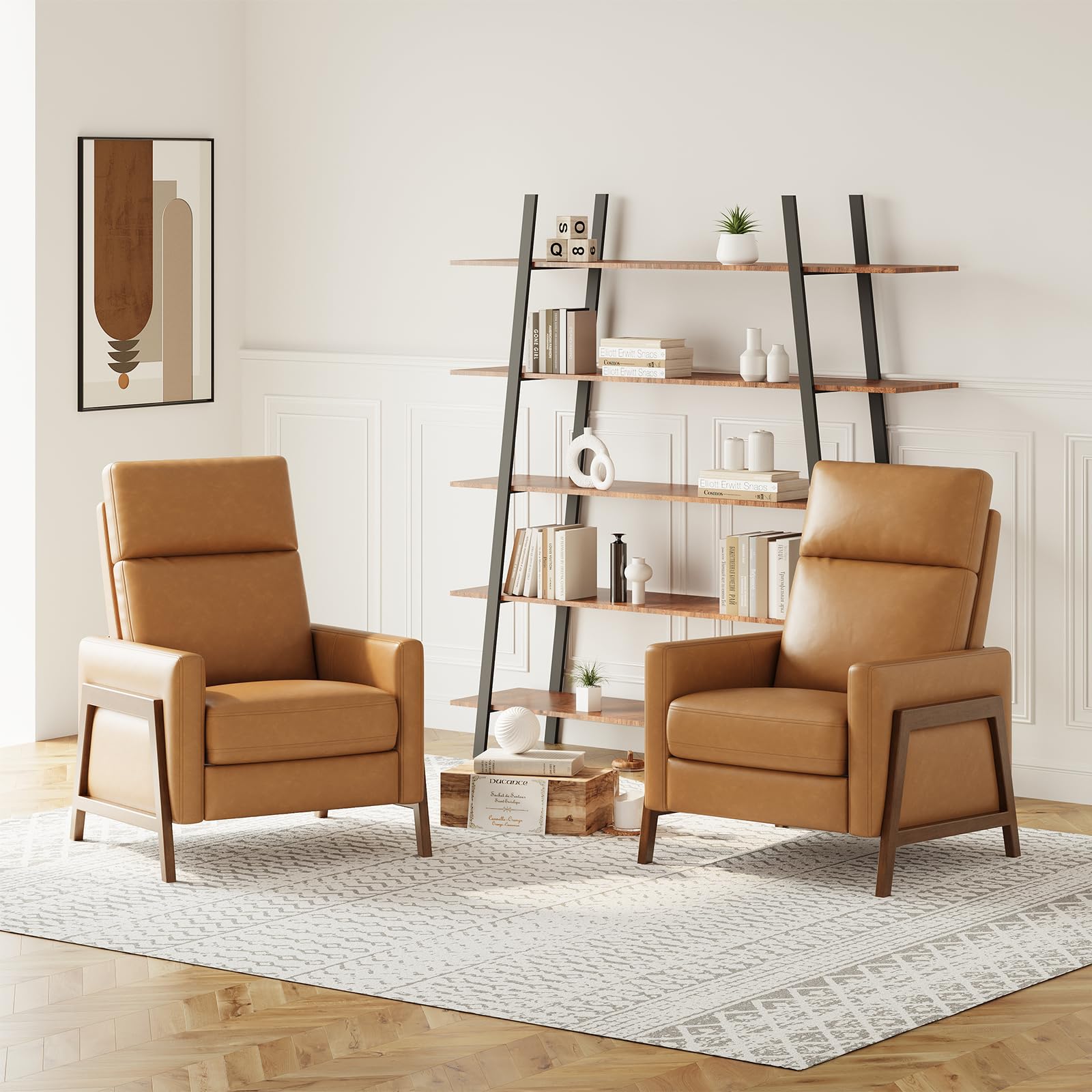 Photo 1 of (1OF2)
COLAMY Push Back Recliner Chair Set of 2, Upholstered Leather Recliner with Footrest 105-135 Degree Adjustable, Comfy Modern Wingback Recliner for Living Room, Bedroom,Small Spaces, Camel