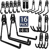 KOFANI Steel Garage Storage Hooks-16 Pack Black Heavy Duty Wall Mount Hooks | Wall Hooks Heavy Duty for Hanging Bike, Ladder, Garden Tools,Broom,Hose，Anti-Slip Coating Garage Wall Organization