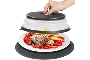 MAGJIUKE Microwave food Cover & Mat,Vented Collapsible Splatter Guard dish Plate lid & Silicone Round Kitchen mat,Heat Resistant Multi-Purpose Non-Slip Trivet Drying mat,Home Apartment Essential
