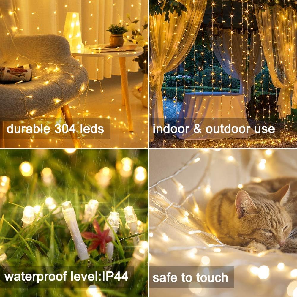 Ollny Curtain Lights Indoor, 300 LED 3m x 3m Fairy Lights USB Powered Waterfall Lights - Image 3