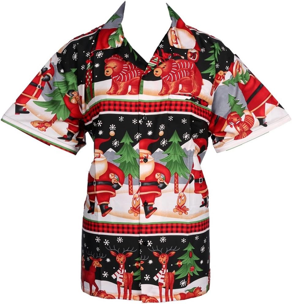 KIKLO Mens Christmas Santa Xmas Hawaiian Shirt Hawaii Gift HIM Party Holiday S to XXL