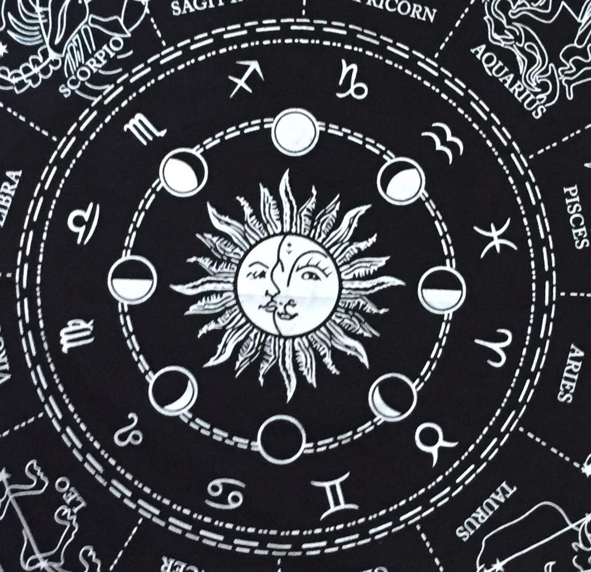 Indian Consigners Altar Cloth Zodiac Astro Witchcraft Alter Tarot Spread Table Cloth Wiccan Spiritual Sacred Cloth (Zodiac Silver)