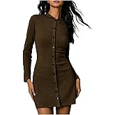 RoseSeek Women's Button Down Collared Mini Sweater Dress Long Sleeve Bodycon Knit Dresses Fall Outfits