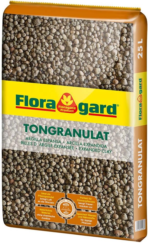 Floragard Blähton Tongranulat zur Drainage 25 L • Hydrokultursubstrat • für Pflanzkästen, Kübel oder Töpfe • Drainagematerial
