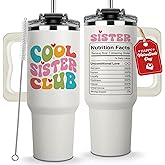 Valentine Gifts For Sister - Cool Sister Club Tumbler 40Oz, Cute Birthday Presents for Big Sis, Unique Coffee Cup Ideas for Teenage Sisters, Fun Handle Tumblers for Younger Sibling