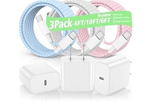 AYICAA for iPhone 15 Charger 𝗠𝗙𝗶 𝗖𝗲𝗿𝗶𝘁𝗶𝗳𝗶𝗲𝗱 for iPad Charger Fast Charging 20W USB C Charger Block for iPhone 15/Pro Max Charger Cable 60W Long USB C to USB C Cable-Woven Colorful (10FT/6FT/6FT)
