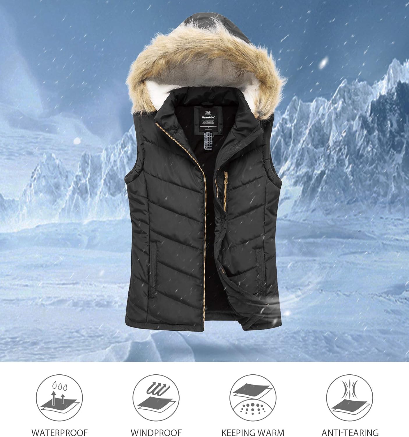 Wantdo Women's Thicken Winter Vest Quilted Warm Puffer Vest with Faux Fur at  Women's Coats Shop