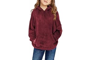 Haloumoning Girls Fuzzy Fleece Pullover Hoodies Sweatshirt Casual Loose Outwear Coat with Pockets 4-15 Years