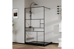 Goodyo 46 in. W x 72 in. H Bathroom Shower Glass Door Framed Tempered Clear Glass Shower Screen Panel for Walk-in Bathroom, Multiple Grid Pattern, 3-Pieces Glass, Matte Black