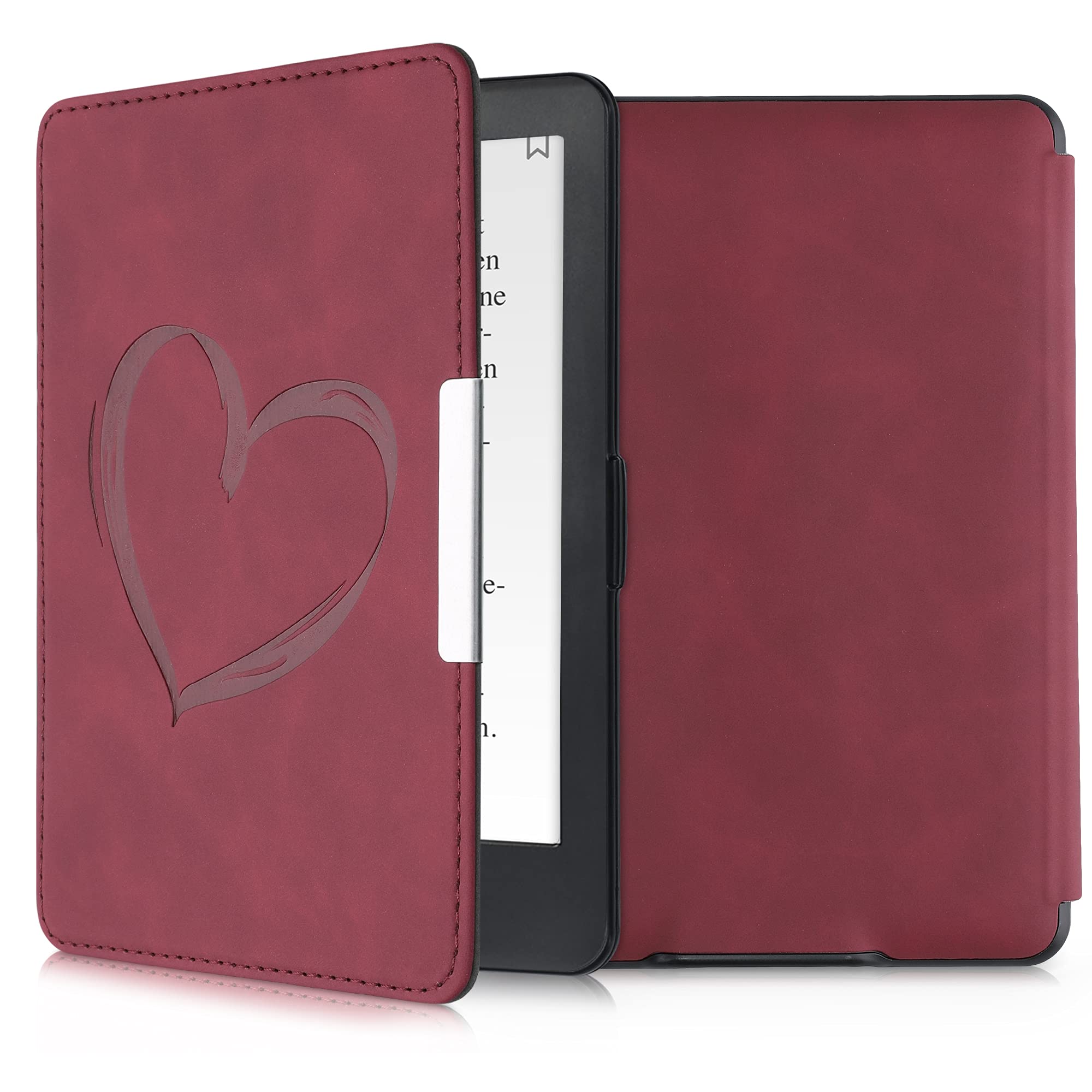 kwmobile Cover for Amazon Kindle Paperwhite Case - eReader Cover with auto sleep funktion - Brushed Heart with Dark Red