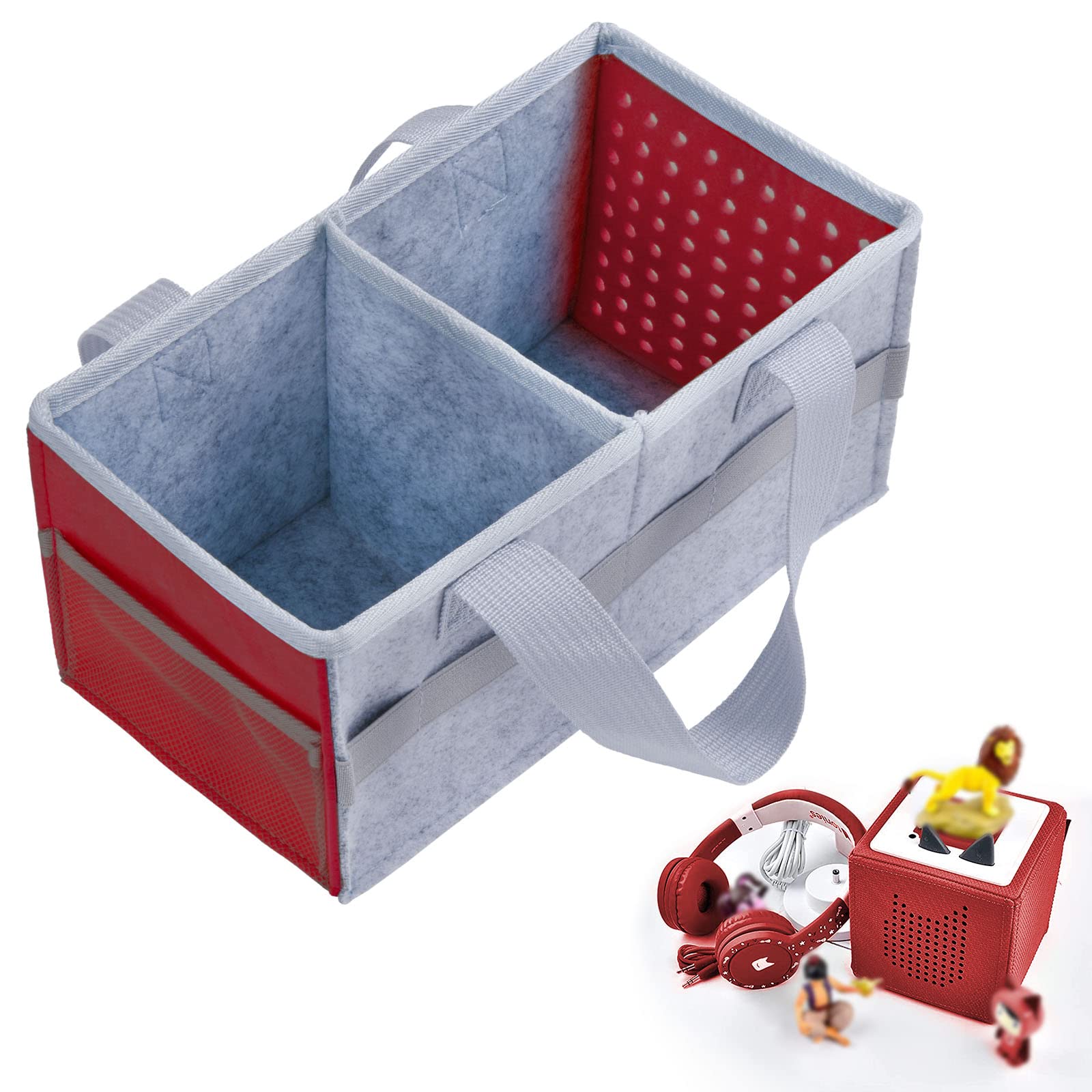 Vicloon Toniebox Storage Bag - Felt Organizer for Starter Set and Accessories, Audio Player Travel Carrying Case with Handle (Red)