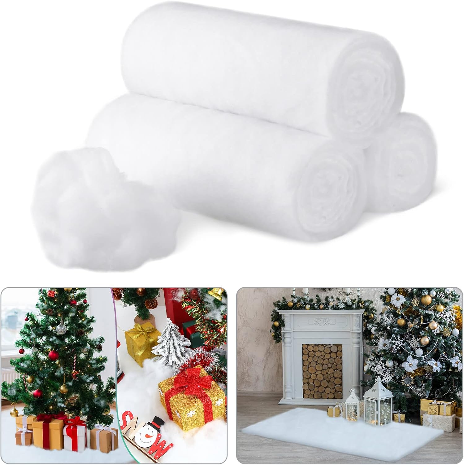 Artificial Snow - 3 Pieces Christmas Snow Blanket Roll Artificial Cotton Snow Blanket (133.8 x 15.74 inches x 3 roll) Fake Indoor Snow Blanket for Christmas Decoration, Village Displays, Under The Christmas Tree