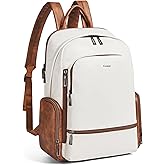 tiamyi Leather Backpack for Women, Fits 16.0 Inch Laptop, Soft Vegan Leather Backpack for Travel and Daily Use, Beige
