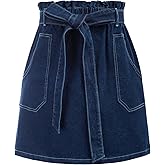 KANCY KOLE Women's Casual High Waist A Line Skirt Denim Skirt Elastic Waist Jean Short Skirt with Pockets