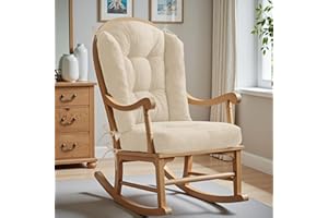 ROFIEJOX Wingback Rocking Chair cushion - Large Tufted Adirondack Chair Cushions, High-Density Sponge, Comfort Chenille Indoor Rocker Pads, 2 Piece Sets- Seat Cushion & High Back Cushion, Ivory | Large Size