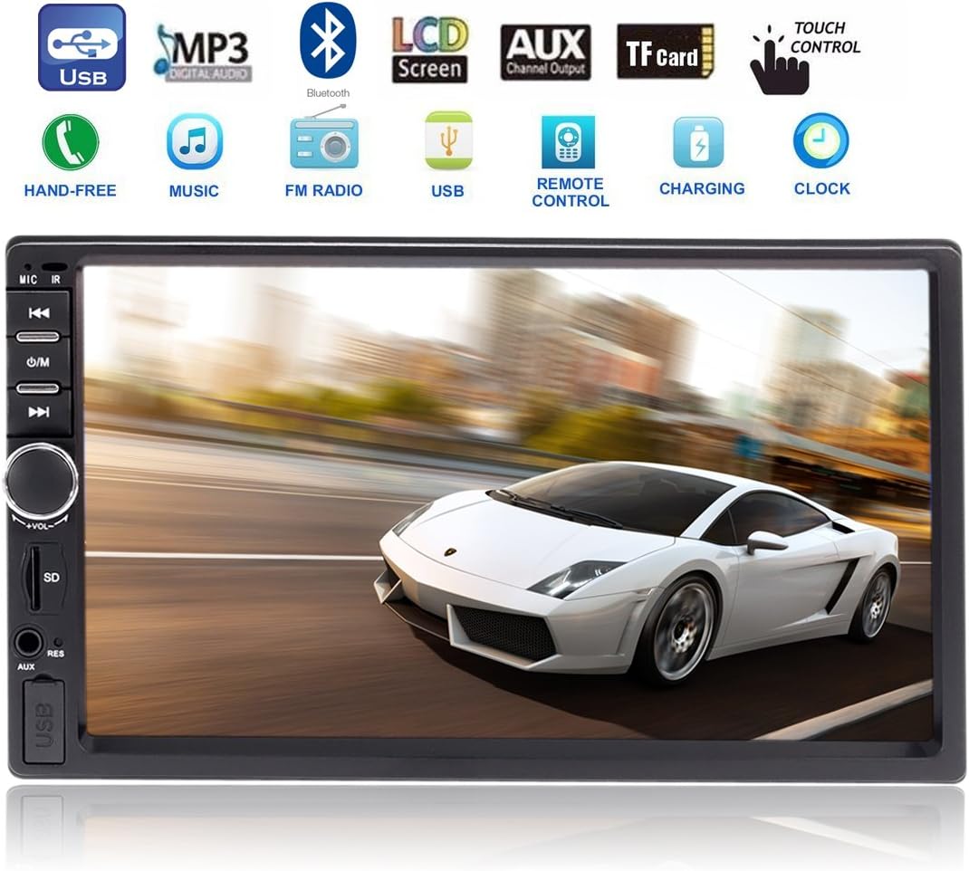 Intenavi Universal 7 Iinch Indash Double DIN Touch Screen Car Stereo Audio Video Player with Bluetooth Remote USB SD Mp3 MP5 Radio Aux-in