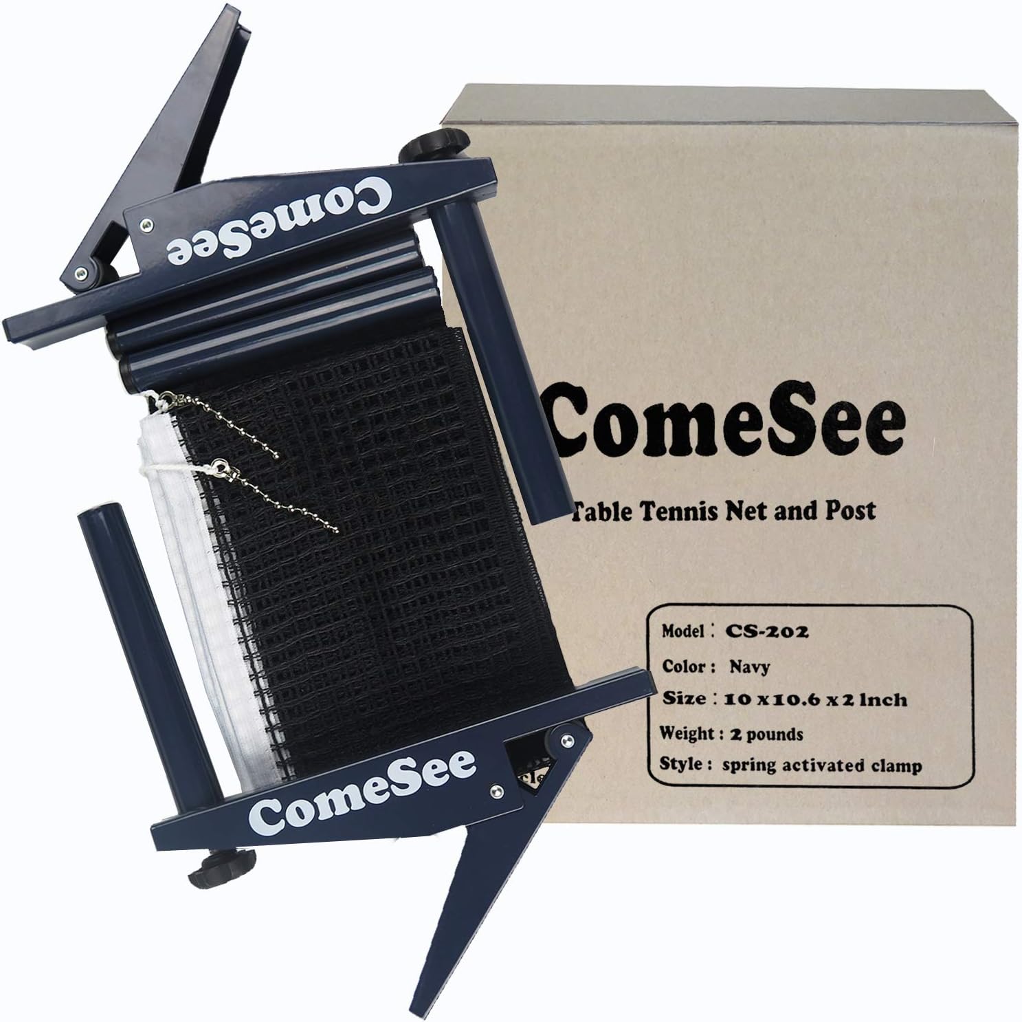 Comesee Professional Ping Pong Net Clip on Easy, Table Tennis Net and Post Set with Spring Activated Clamp, Thick Base Grip, Precision Tension Height Adjustment (Navy) : Sports & Outdoors