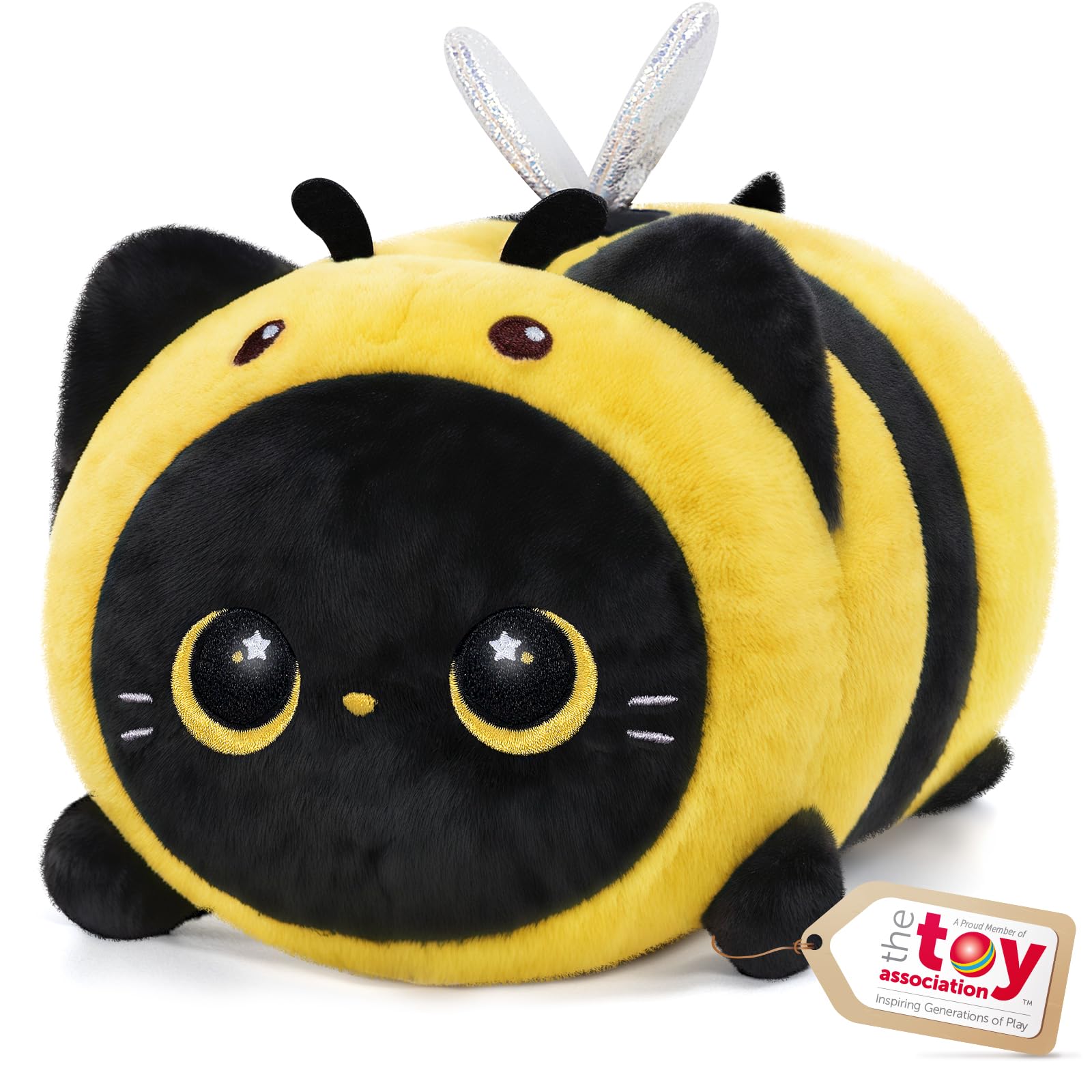 Mewaii 16'' Soft Black Cat with Bee Headgear Plush Pillow – Adorable Cuddle Plush Toy, Squishy Stuffed Animal for Kids, Adults, and Plushie Lovers, Perfect for Hugging and Relaxing — image 1