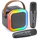 Mini Karaoke Machine for Kids Adults, Portable Bluetooth Speaker with 2 Wireless Karaoke Microphones, 2026 TOP Birthday for Girls Boys 3,4,5,6,7,8+Year Old Toddler Toys Karaoke Player Valentine(Grey)