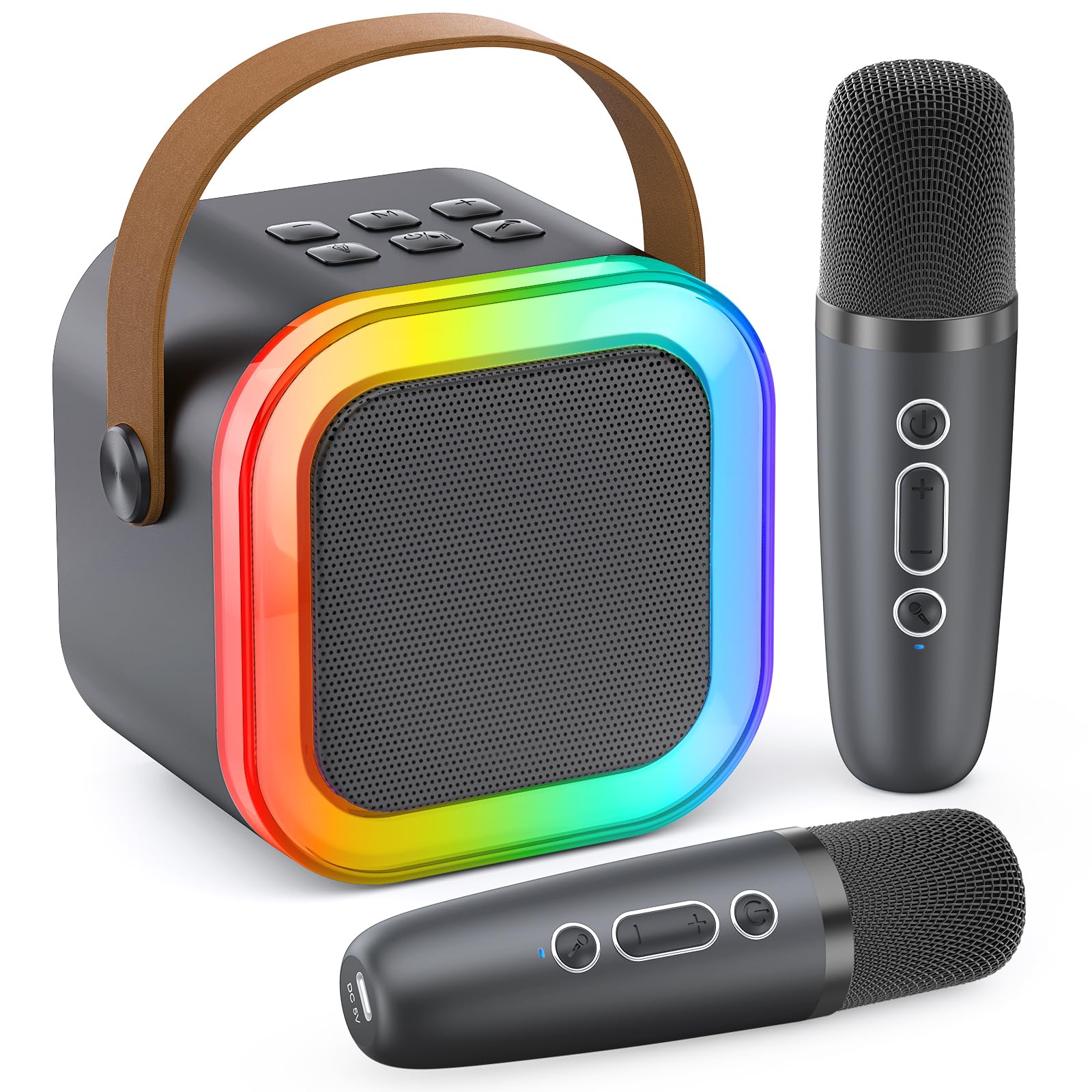 Photo 1 of Mini Karaoke Machine for Kids Adults, Portable Bluetooth Speaker with 2 Wireless Karaoke Microphones, 2026 TOP Birthday for Girls Boys 3,4,5,6,7,8+Year Old Toddler Toys Karaoke Player Valentine(Grey)