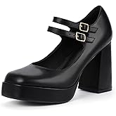 IDIFU IN4 Mary Jane Shoes Platform Chunky High Heels Closed Toe Dress Shoes for Women Wedding Work Business Homecoming Party Shoes Comfortable Casual Dressy Square Toe Heels Pumps