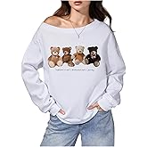 SweatyRocks Women's Cute Bear Graphic Sweatshirt Long Sleeve Crewneck Casual Pullover Tops