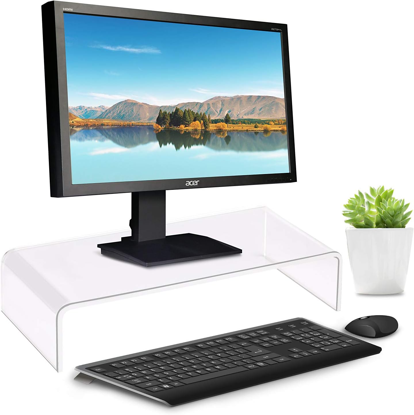 Clear Acrylic Monitor Stand 15x7.1x3.2 Inch, Desktop Computer Monitor Riser Holder, PC Desk Stand for Office Home School, Laptop Riser for Keyboard Storage & Multi-Media Printer TV Screen