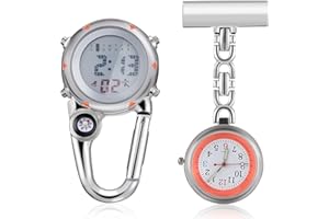 Veemoon 2pcs Nurse Watch Set with Orange Clip-on Carabiner Pocket Watch and Luminous Climbing Digital