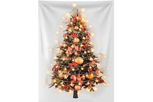 Eimilaly Christmas Tree Tapestry with Lights, Flannel Tapestry Wall Hanging Tapestries Bow Christmas Tree for Xmas Decor, Birthday and Room Decor etc, 60x40in/Warm White/New
