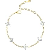 Dainty Clover Bracelet for Women | 18K Gold Plated Cubic Zirconia Link Bracelet | 4 Leaf Lucky Jewelry Gift for Her