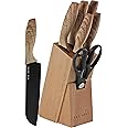 Rae Dunn 7PCS Knife Set with Block for kitchen, Stainless Steel Razor-Sharp Blade, Triple Riveted Ergonomic Handle,Essential Knife Set