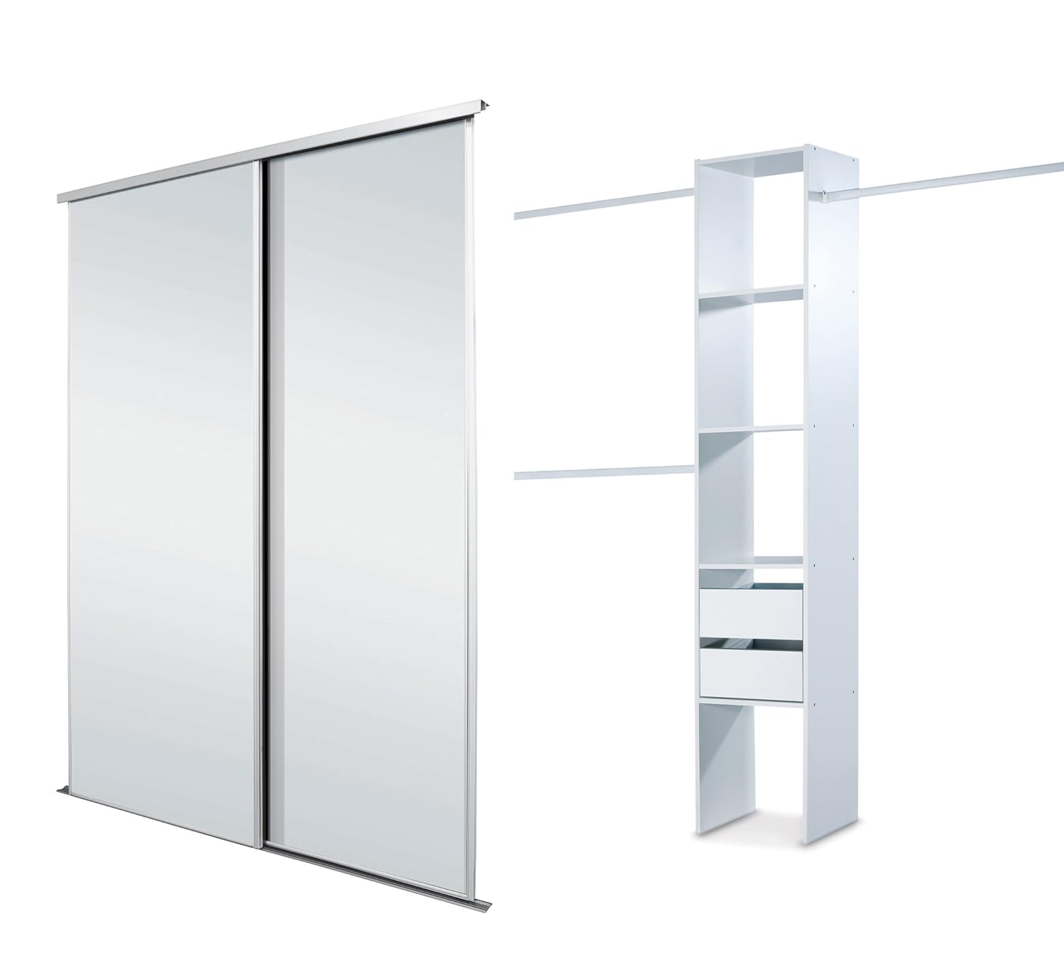 SpacePro White Framed Mirror Twin Sliding Wardrobe Door Kit up to