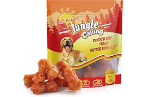 Jungle Calling Rawhide Free Dog Chew Treats, Real Chicken Wrapped Peanut Butter Bones, Teeth Clean Chewy Training Snacks, 6 oz