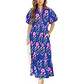 Wolddress Womens Summer Dresses 2026 Casual Puff Short Sleeve V Neck High Waist Flowy Long Maxi Dress